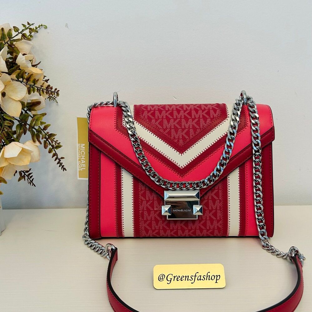 Michael Kors Whitney Medium Flap Chain Crossbody Shoulder Bag Dark Raspberry